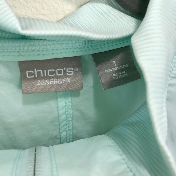 Chico's Zenergy Women's Mint Aqua Blue Lightweight Nylon Warmup Jacket Size M - Picture 9 of 13